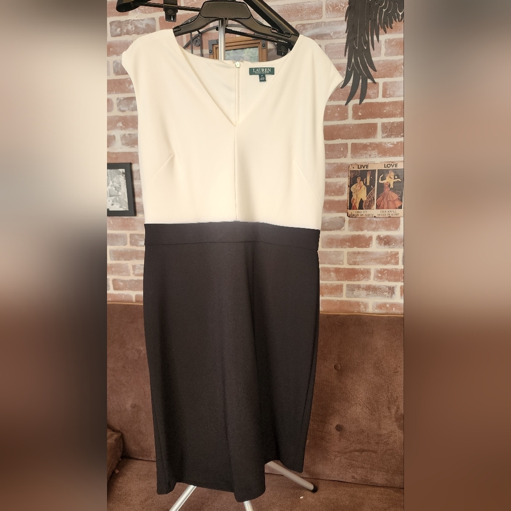Ralph Lauren Two-Tone Black and Cream Midi Dress